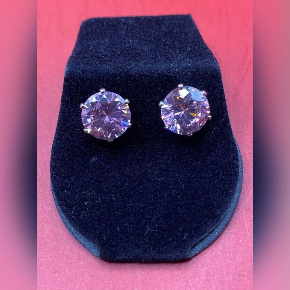 NWOT Women’s Earrings Pink Round Solitaire Rhinestones Studs Pierced 1/4”